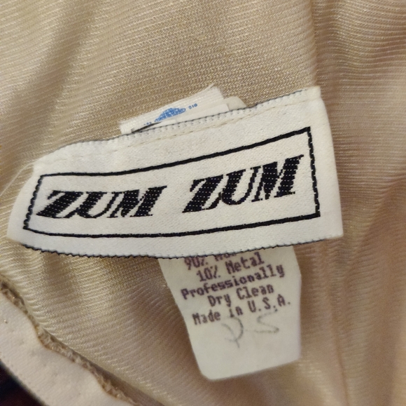 Stunning gold on gold Zum Zum vintage 80s ruched Body Con mini Dress poufy  SM - Picture 12 of 13